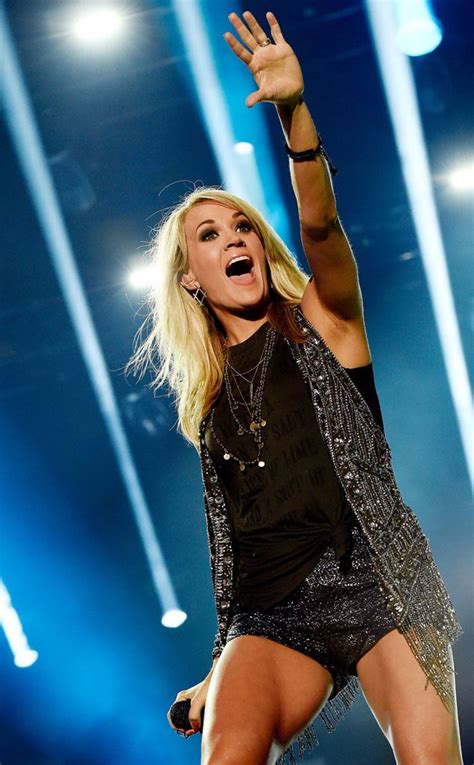 Carrie Underwood, 38, reveals toned legs and butt in fringe at her first Las Vegas show of her residency at Resorts World Casino. The singer runs to stay fit.
